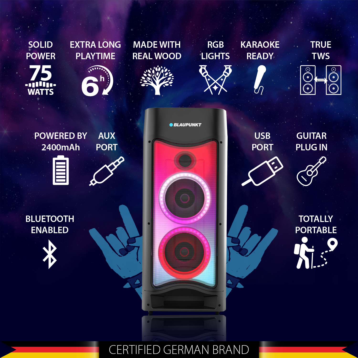 PS75 Wireless Bluetooth 75W Outdoor Party Speaker